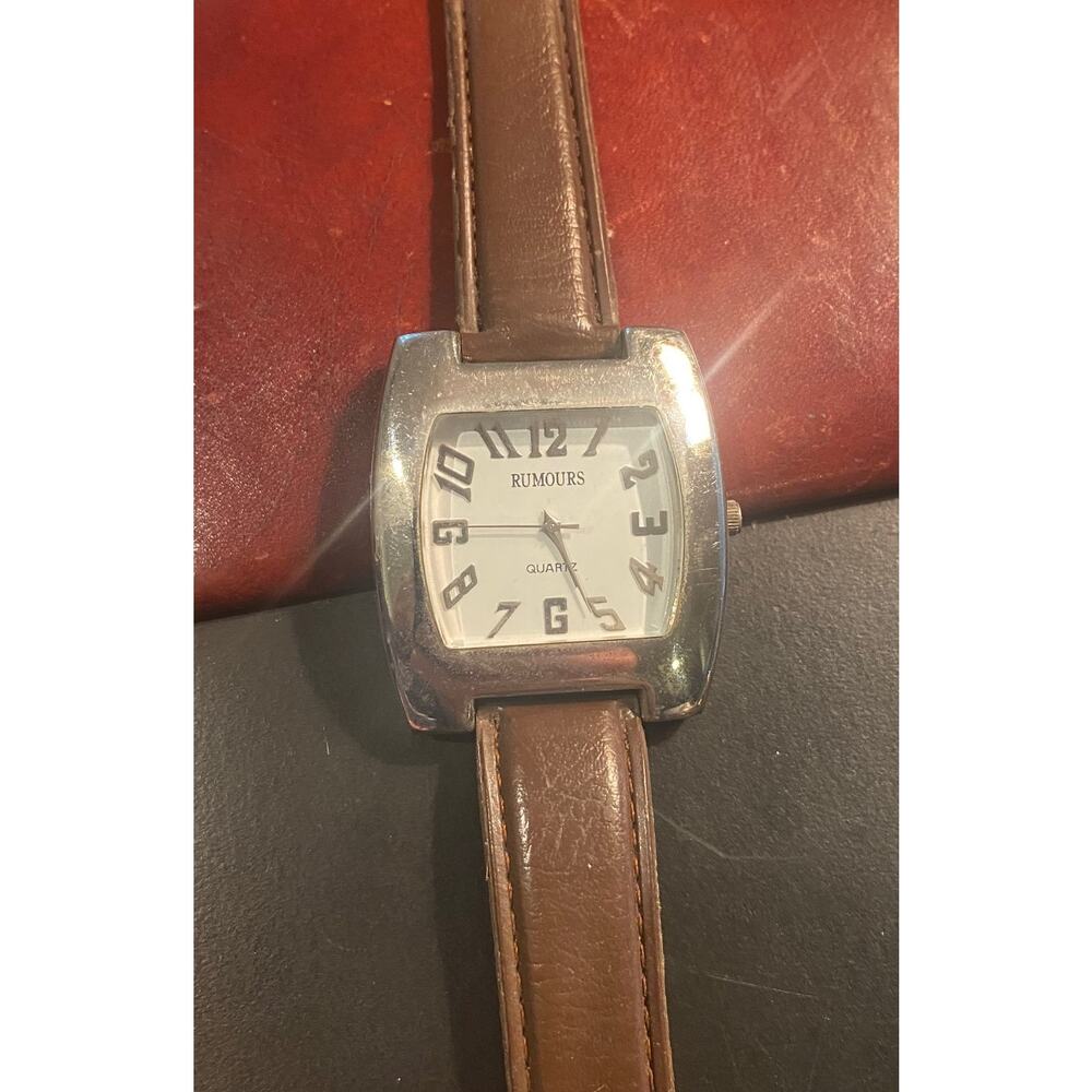 Unisex 40mm Silver Tone Rumours watch, Brown Leather Band